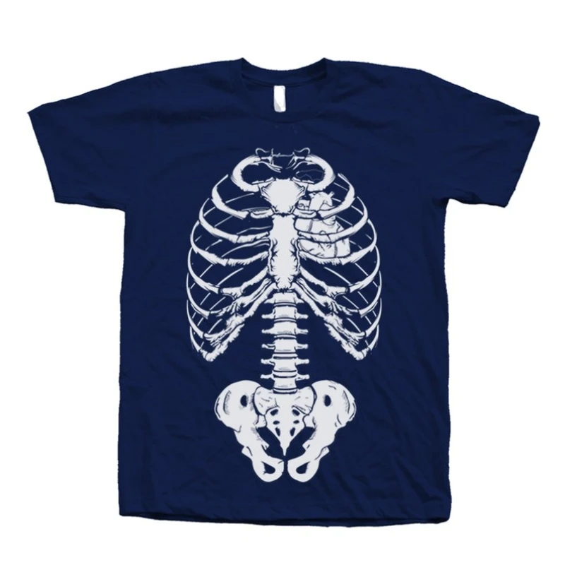 Human Ribcage Skeleton Graphic T Shirt Skull Bone Print Gothic Dark Style Halloween Casual Streetwear Cotton Short Sleeve Tops