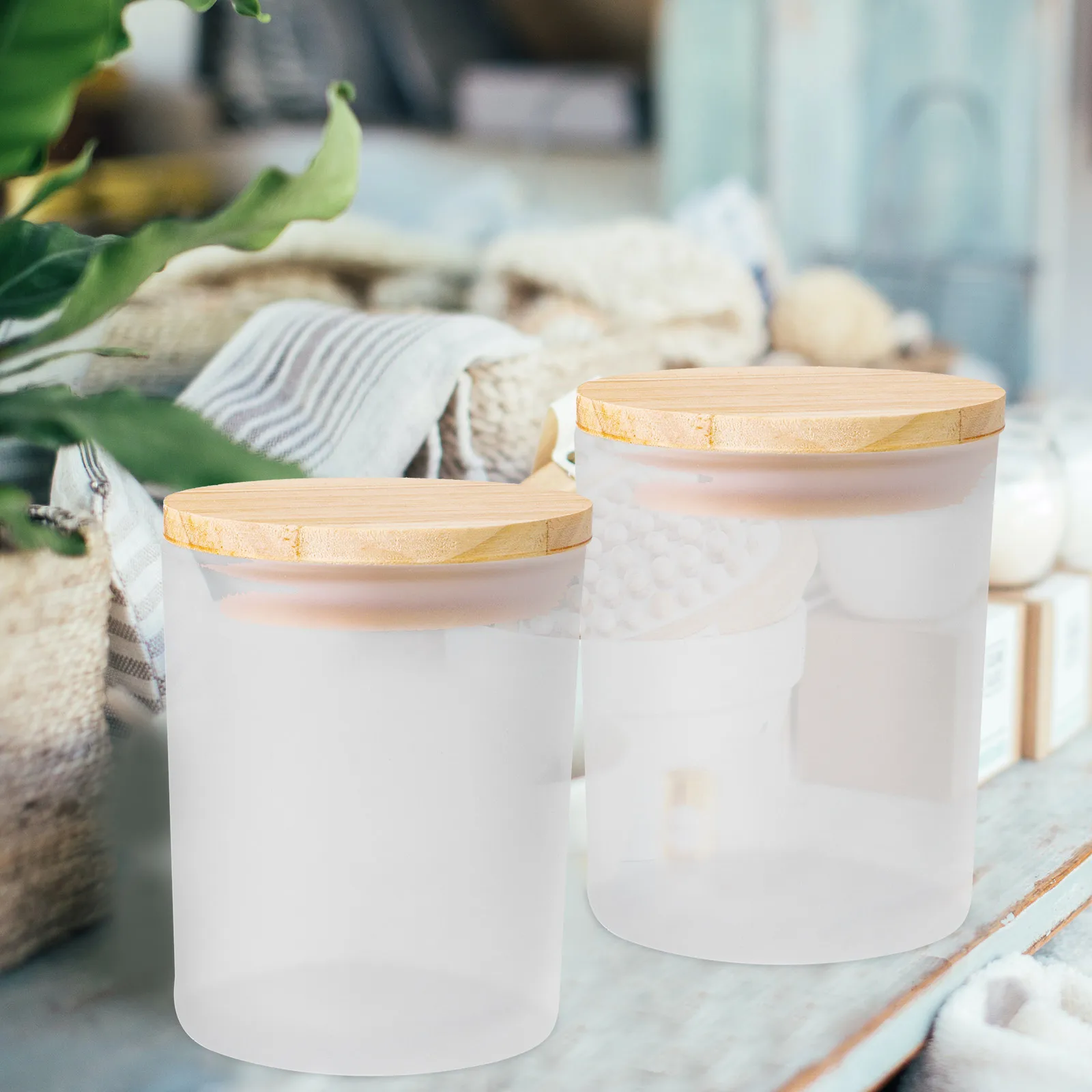 

4 Pcs Frosted White Jars with Wooden Lids 200ml Glass Scented Cups for Home Aroma DIY Making Kit Small Cylindrical
