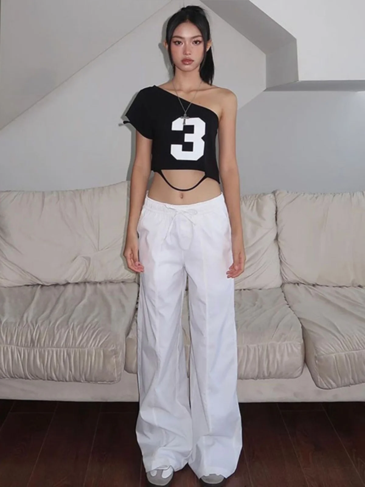 Minceur bizarre Puss Street Sle T-irt femmes ort Sve imprimé danse pratique Sexy oulder Baring haut court pour les jeunes