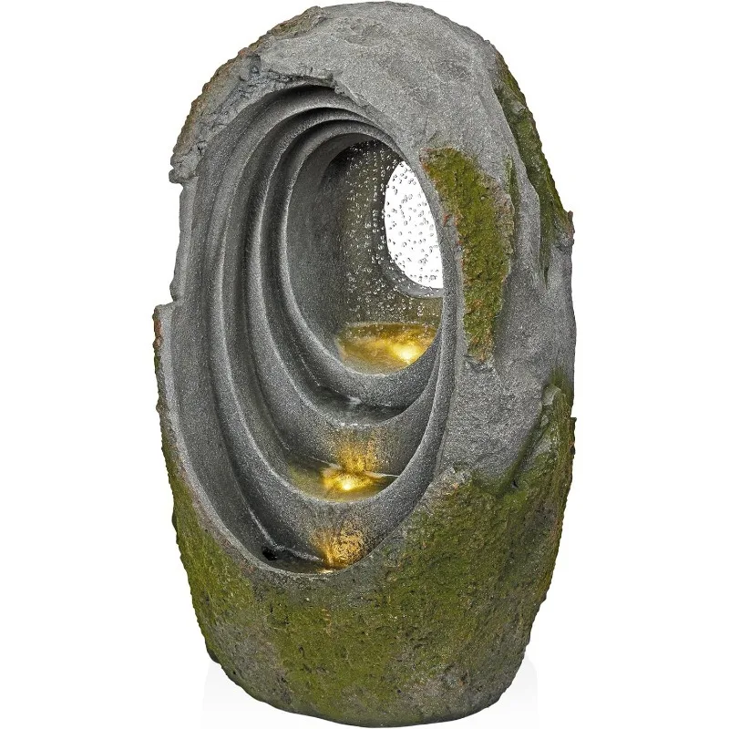 

WIN1702 32" H, 4-Tier Rainforest Fountain with LED Lights, Oval Shaped – Outdoor Waterfall Feature for Garden