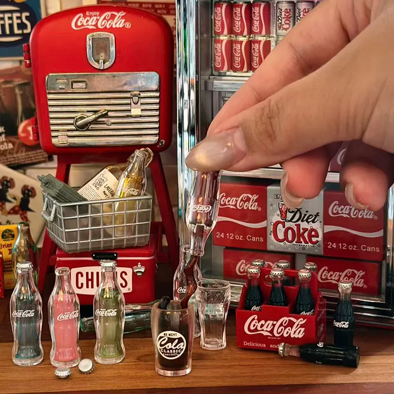 Mini Cola Milk Bottle Set 6 Color Soda Can Dollhouse Miniature Food Decor Kitchen Accessories Pretend Play Kids Gift Fast Ship