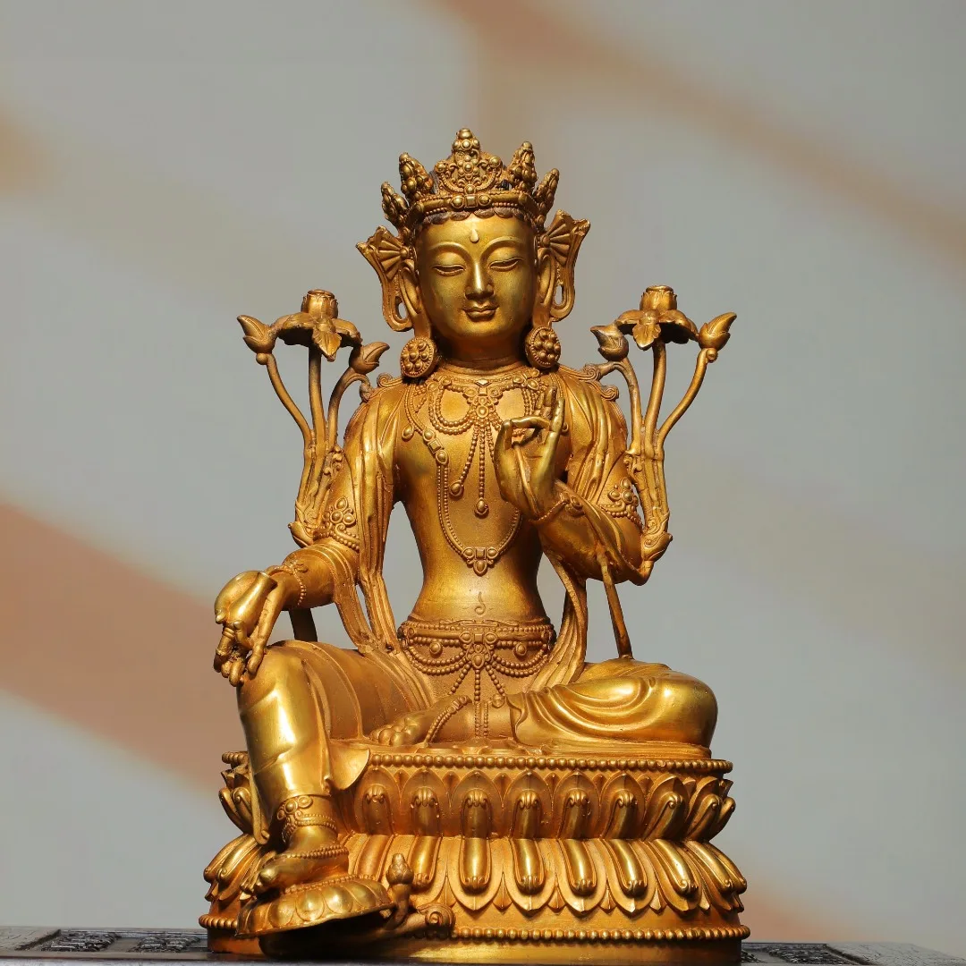 Old Bronze Gilded Cinnabar High Relief Northern Wei Buddha Green Tara Sitting Buddha Lotus Terrace Worship Hall Town house
