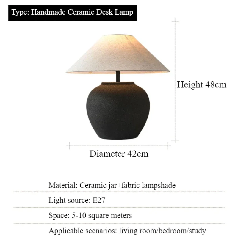 SANDYHA Ceramic Table Lamps for Bedroom Decoration Night Stand Lighting Fixtures LED Lights Fabric Lampshade Pottery Jar Design