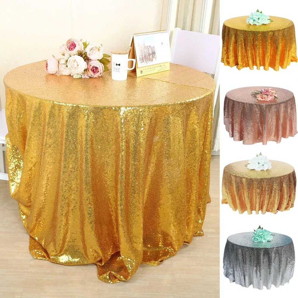 

Rose Gold Silver Sequin Tablecloth Party Glitter Round Table Cloth Cover for Events Wedding Party Christmas Decoration 60-330cm