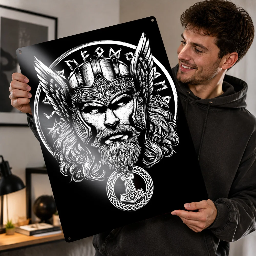 Thor Norse God Of Thunder Printed Poster Illustrated Wall Art For Gaming Room Customized Aluminum Metal Sign Housewarming Gift