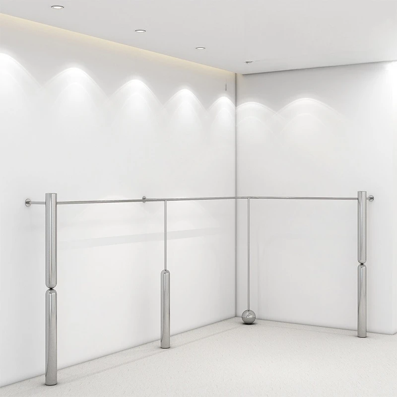 Women's clothing store display shelves, stainless steel brushed shelves on the wall of high-end clothing stores