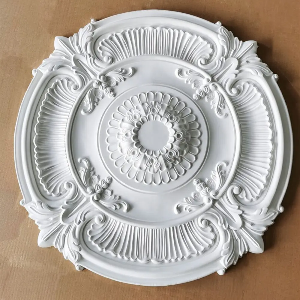 Luxury Round PU Ceiling Medallion For Jiaqi Lamp Base White Embossed Decorative Canopy Cover For Pendant Light Installation