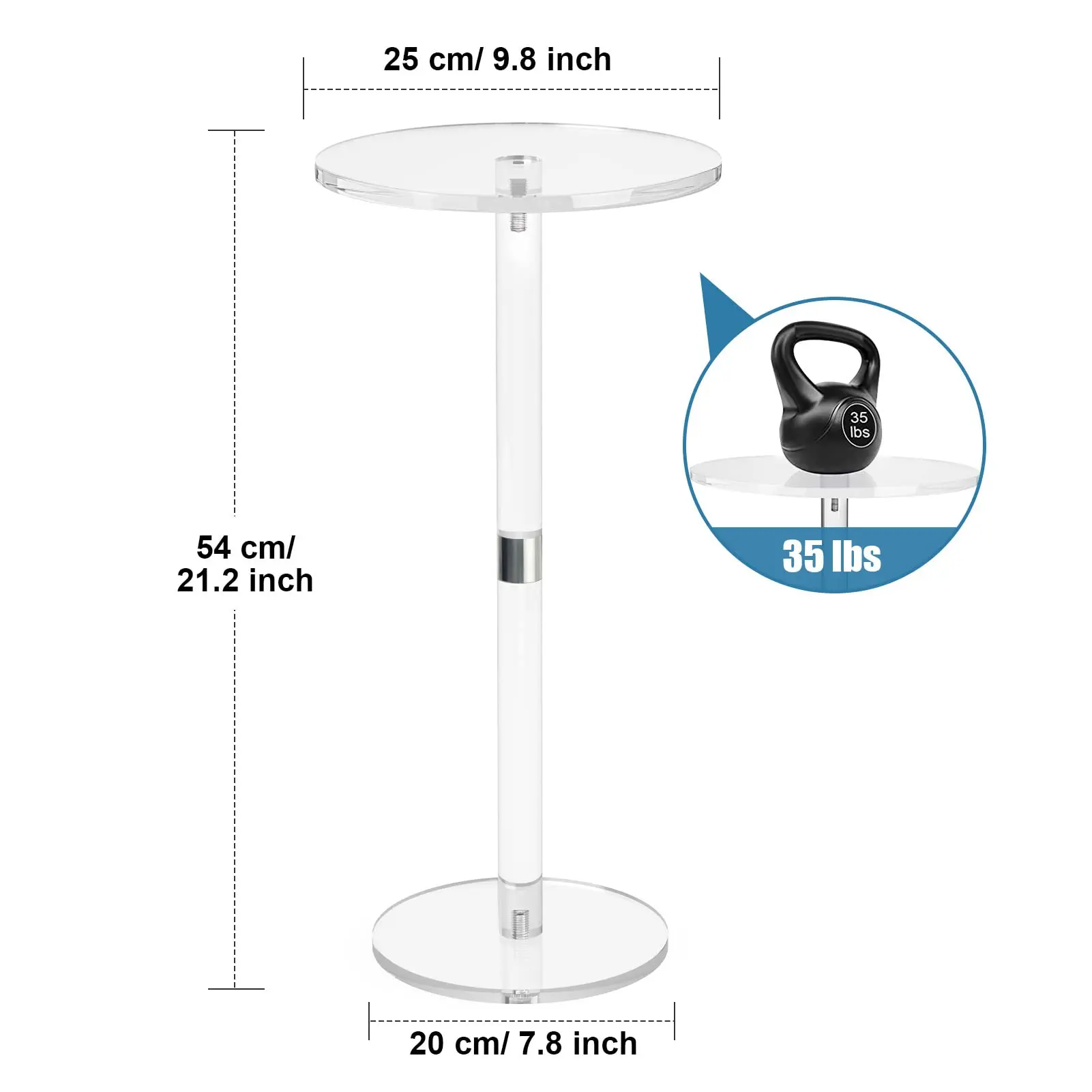 Acrylic End Table, Clear Side Tables for Small Space, 9.8