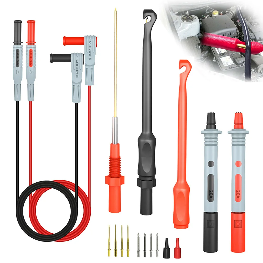 

18pcs Multimeter Automotive Test Leads Kit Multimeter Test Leads 1m 10A With Threading Clip Piercing Probe 4mm Banana Probe