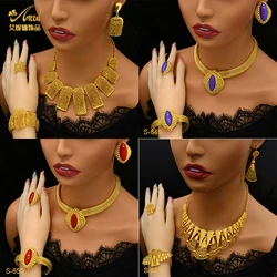 ANIID Dubai Luxury Big Pendant Necklace Sets For Women African 24k Gold Color Indian Arab Wedding Bridal Jewelry Sets Wholesale