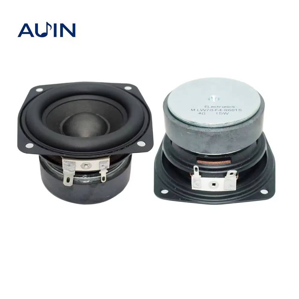 AUIN 2 pçs/lote 78MM 4 Ohm 15W Subwoofer Alto-falante de 3 Polegadas com Graves Convexos Quadrados DIY para Caixas de Som de Estante Hifi Home Theater