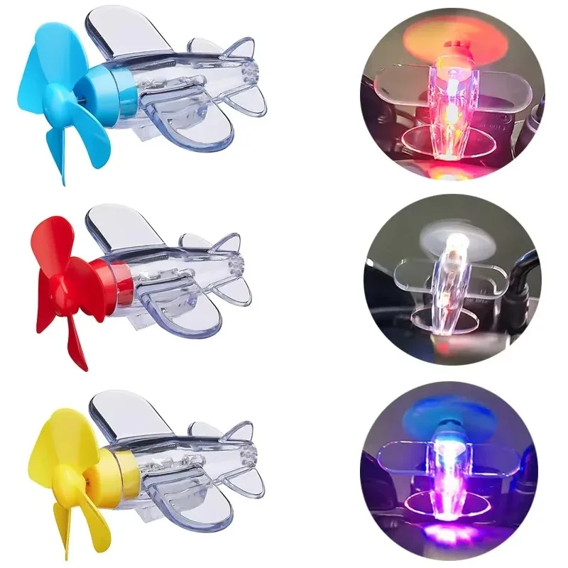 Car & Motorcycle Electric LED Colorful Lights Rotatable Airplane Wind-Powered Airplane Decor Car Motorcycle Bikes Bicycle Tools