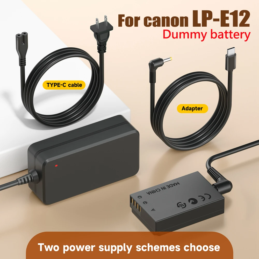 

LP-E12 LP E12 LPE12 Dummy Battery DR-E12 DC Coupler USB Type-C/AC Power Adapter for Canon EOS M M2 M50 M10 M100 EOS 100D Camera