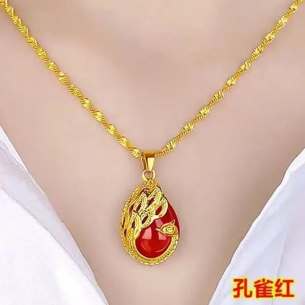 Heart Water Drop Gem Pendant Women's 24K Gold AU999 - Water drop gem pendant, stylish and age-reducing for workplace looks
