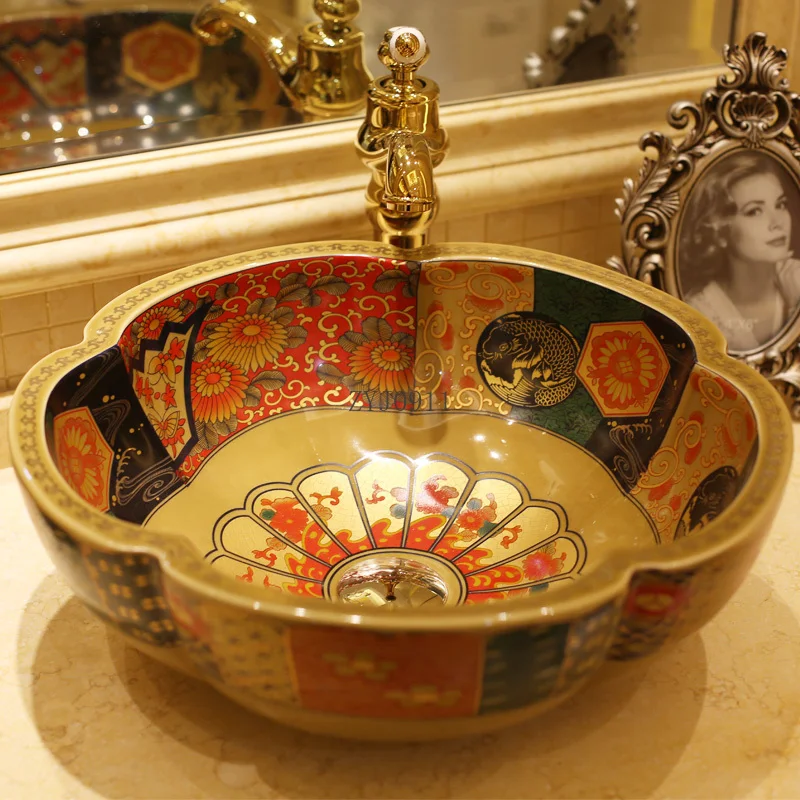 Europe Vintage Style Art Porcelain Countertop Basin Sink Ceramic Bathroom Vessel Sinks Vanities ceramic vessel basin