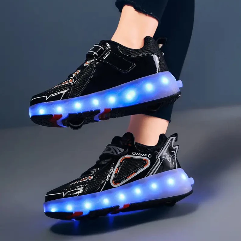 أحذية كاجوال للأطفال مع عجلات LED قابلة للفصل زلاجات دوارة مقاومة للاهتراء، أحذية رياضية مريحة وخفيفة الوزن للأطفال