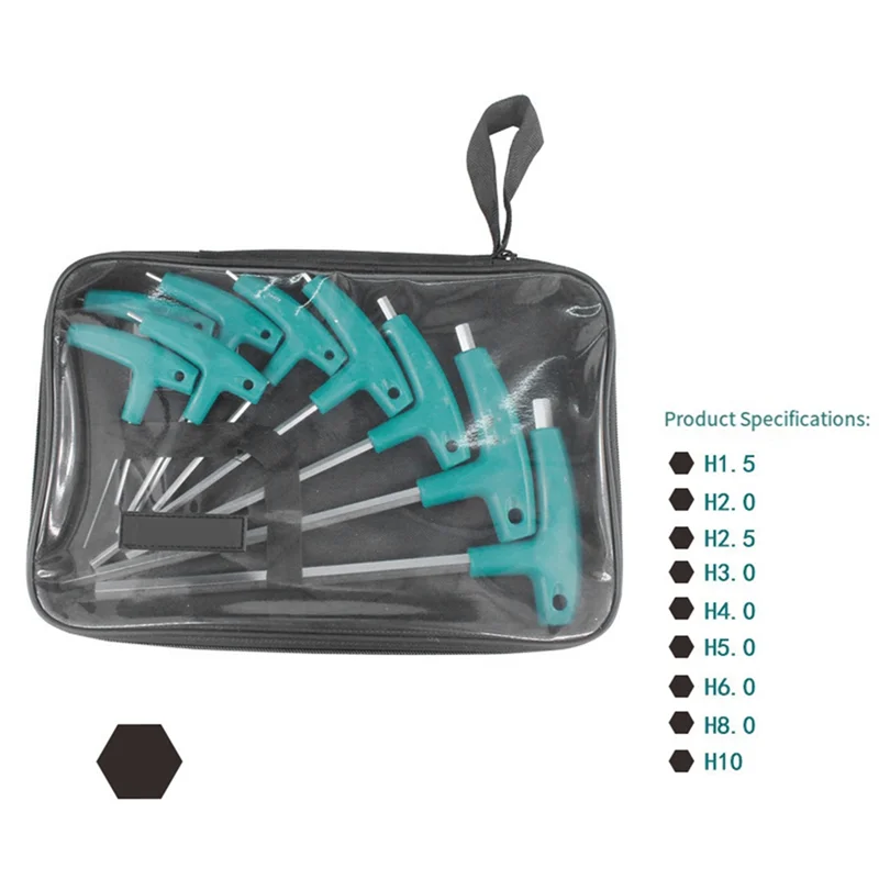 

BHBD-9PCS Kit Hardware Hexagon Socket T Screw Nut Wrench T Handle With Storage Bag Forging Tool