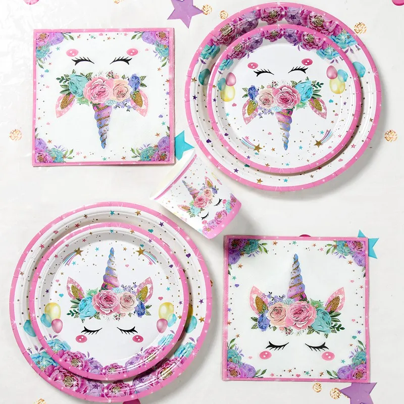 Unicorn Theme Party Disposable Tableware Unicorn Birthday Party Decorations Kids Baby Shower Girl Birthday Party Supplies