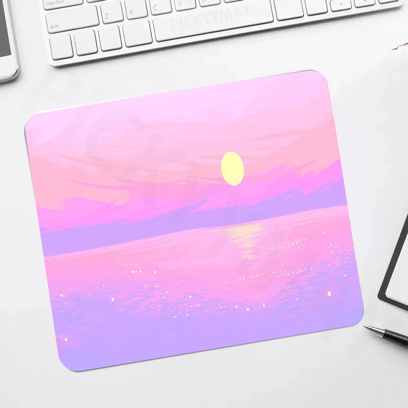 

Small Sunset By The Seaside Mouse Pad Landscape Gamer Mousepad Pink Keyboard Mat Mouse Mats Rubber Desk Pad Design Desk Rug