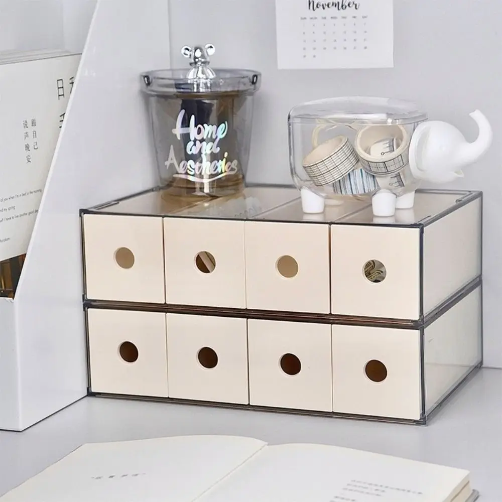 

Clear Stationery Storage Box 4 Layer Stackable Plastic Drawer Organizer Dust Proof Vertical Pencil Holder for Glasses Storage