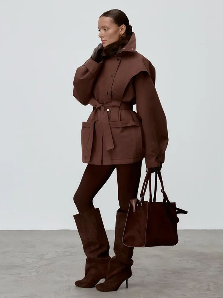 Women's 2026 Spring Solid Color Strap Single Row Iron Buckle Medium Length Windbreaker Coat for Women