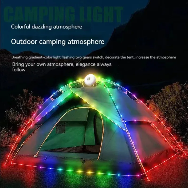 10m atmosfera led luz de acampamento usb recarregável tenda ao ar livre luzes da corda coloridas com fita métrica armazenamento luzes acampamento