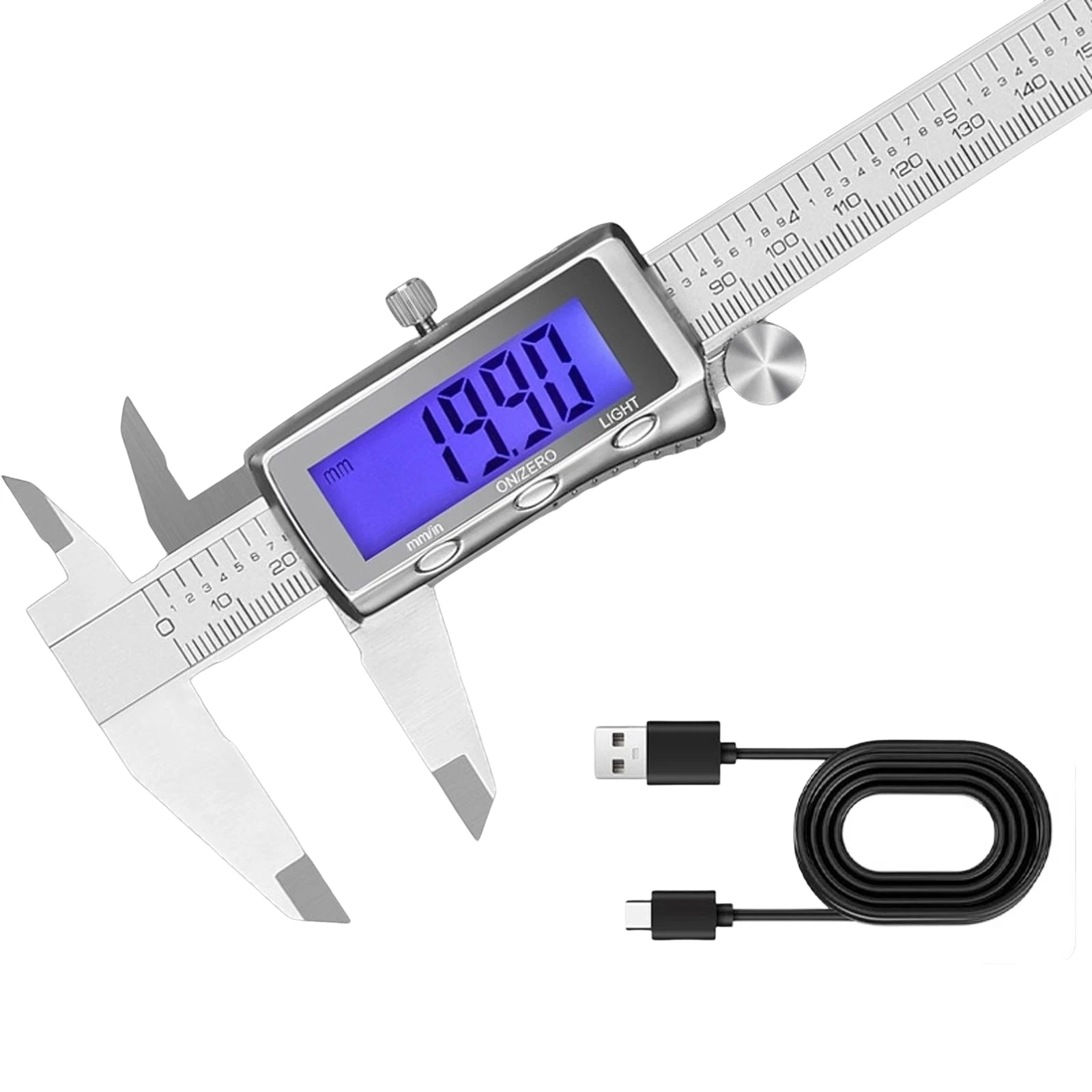 Image of Wiederaufladbarer Digitaler Messzirkel 0-150mm Elektronischer Schwebereichmesser mit Hintergrundbeleuchteter LCD-Anzeige für DIY-Holzbearbeitung