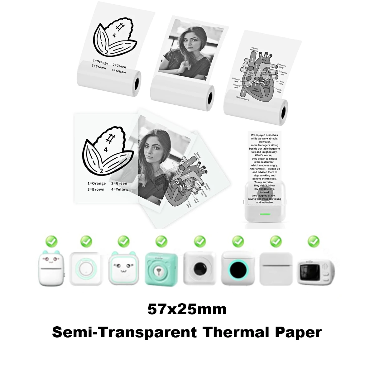 

Mini Printer Paper,Self-adhesive Transparent Paper 5.7 x 2.5cm,Thermal Inkless Clear Sticker Paper Print Photo,Label,Note,Memo