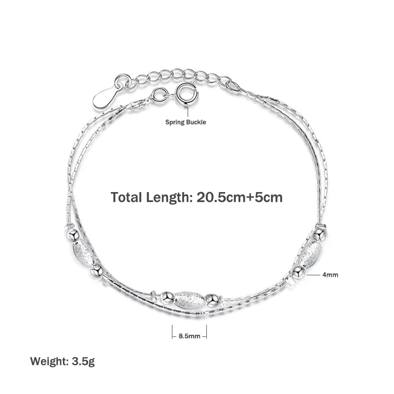 925 Sterling Silver Fashion Elegant Oval Frosted Bead Pendant Double Layer Anklets Women Jewelry Gift Summer Foot Chain Bracelet 6