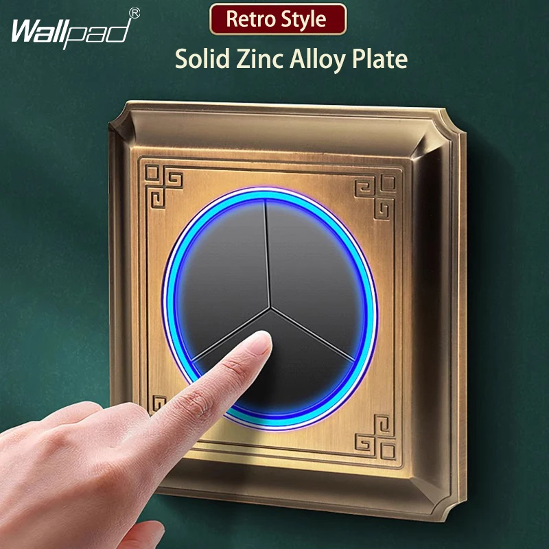 

Настенный выключатель настенного освещения, роскошная отделка в стиле ретро, круглый синий светодиодный индикатор, панель из золотого цинкового сплава, L6