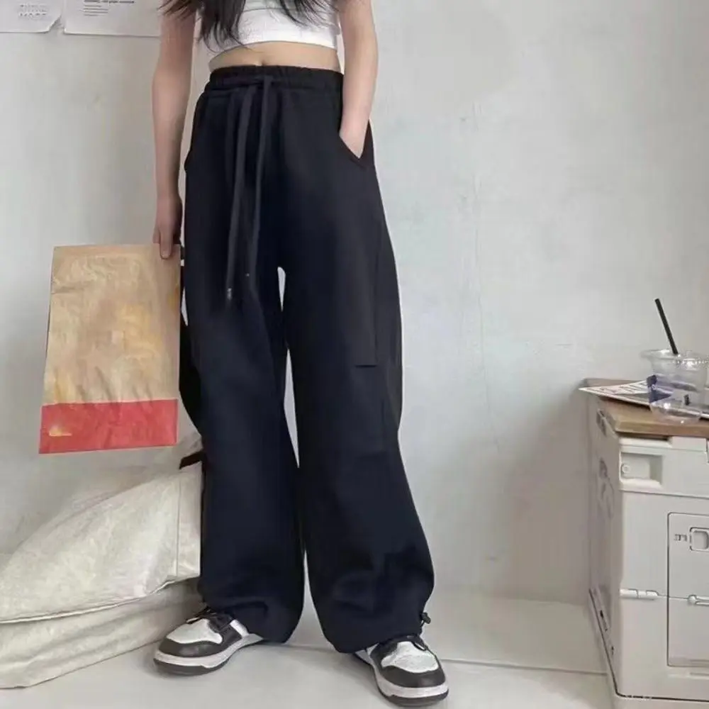 

Casual Pleated Baggy Cargo Pants Joggers Drawstring Wide Leg Pants High Waist Trousers Retro Pants Girl Children
