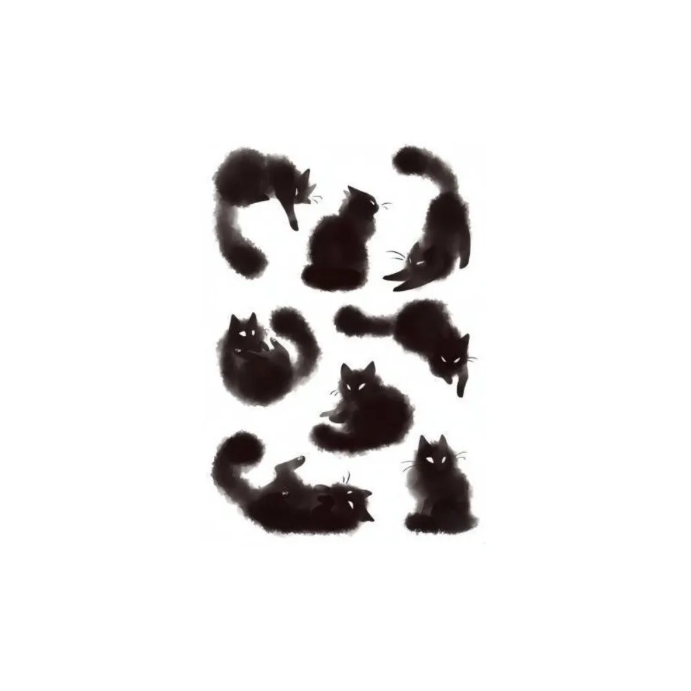 Wash Painting Style Black Cat Tattoo Stickers Instant Water Transfer Decals Kitty Temporary Tattoo Long Lasting DIY