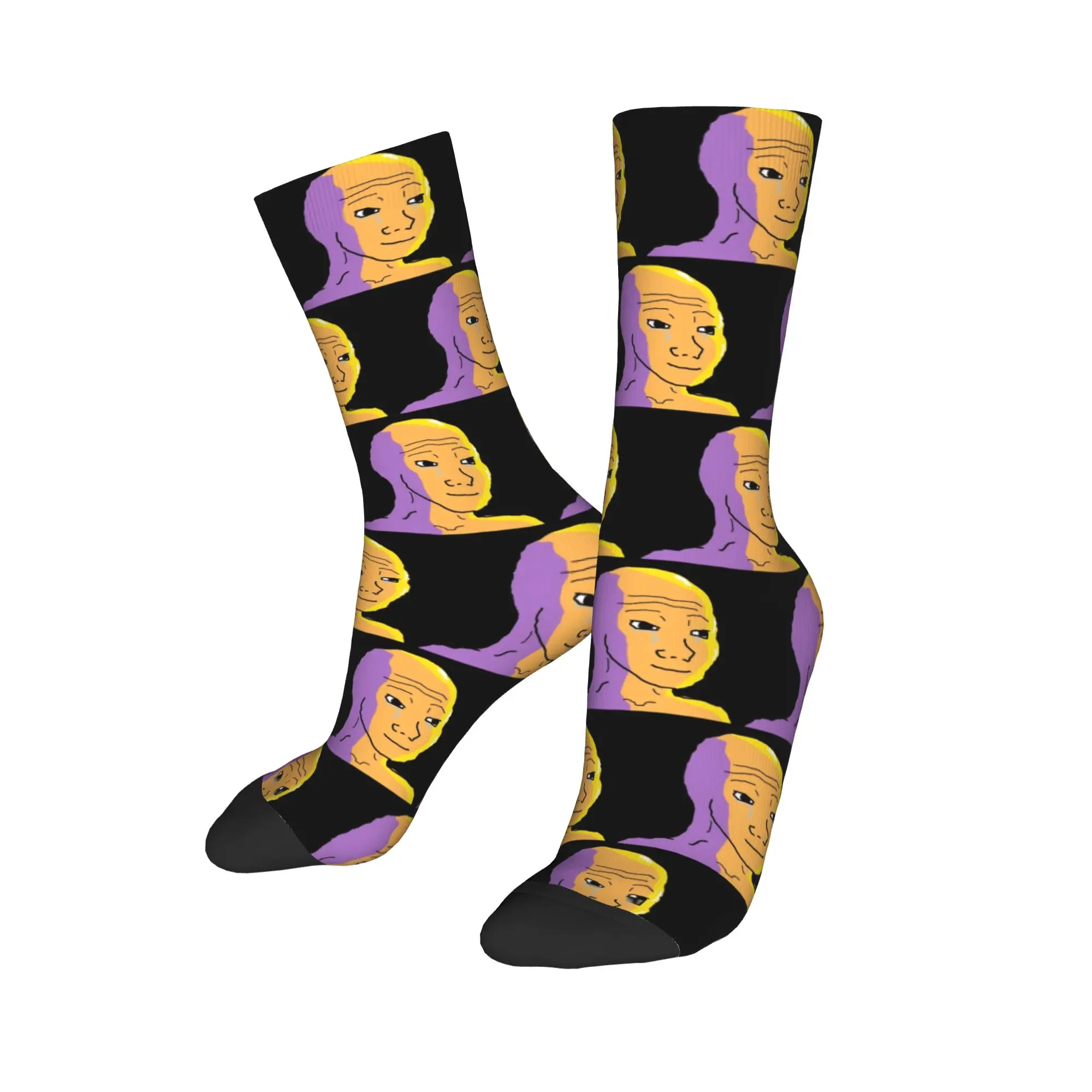 Retro Wojak Sunset We're All Gonna Make It Basketball Socks  Polyester Crew Socks for Unisex Breathable