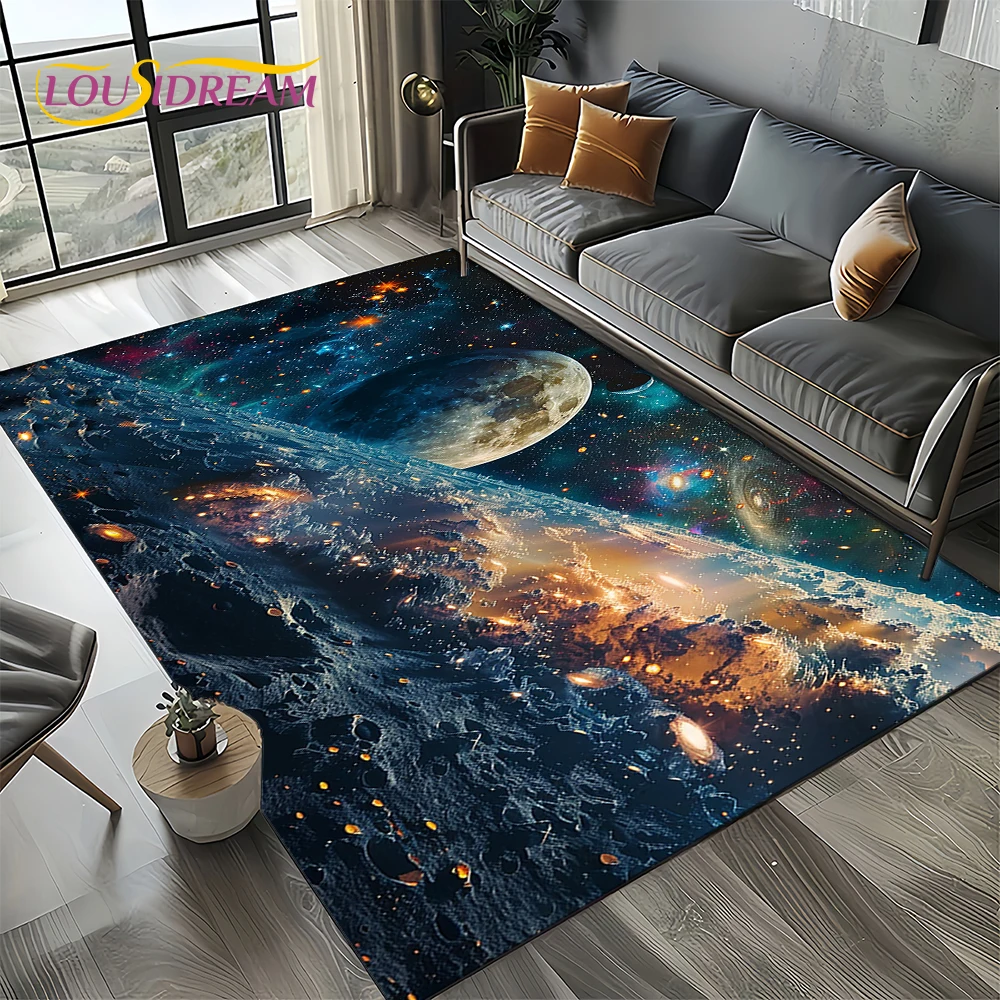 Universe Space Stars Black Hole Galaxy Earth Milky Way Carpet Rug for Living Room Bedroom Sofa Decoration,Non-slip Floor Mat