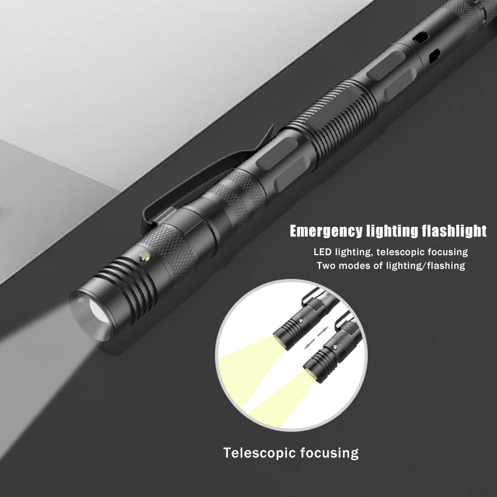 ปากกาลูกลื่นอเนกประสงค์พร้อมไฟฉาย100LM ปากกาป้องกันตัวเองทางยุทธวิธีเครื่องมือทุบกระจกที่เปราะบางเครื่องมือเอาตัวรอดกลางแจ้ง