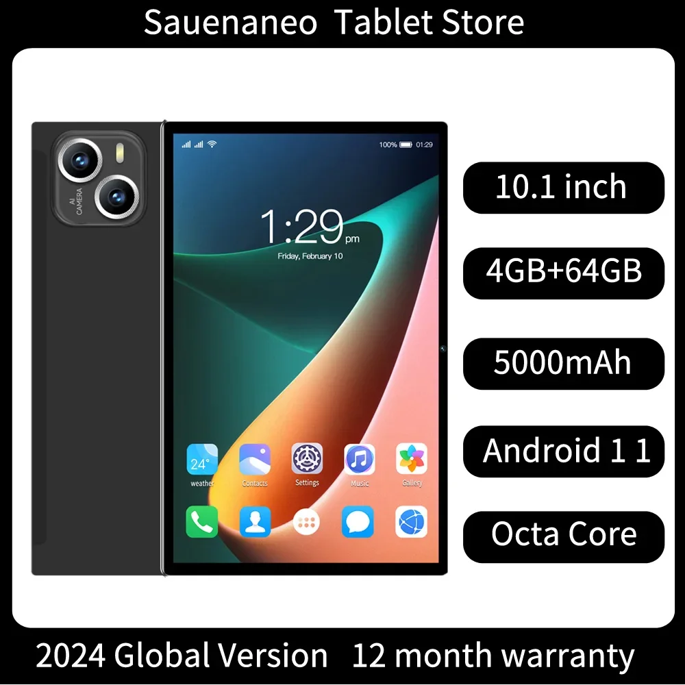 2024 Sauenaneo New 10.1-inch Android Tablet 4GB RAM 64GB ROM Supports Call Tablet Google Android 11 5000mAh