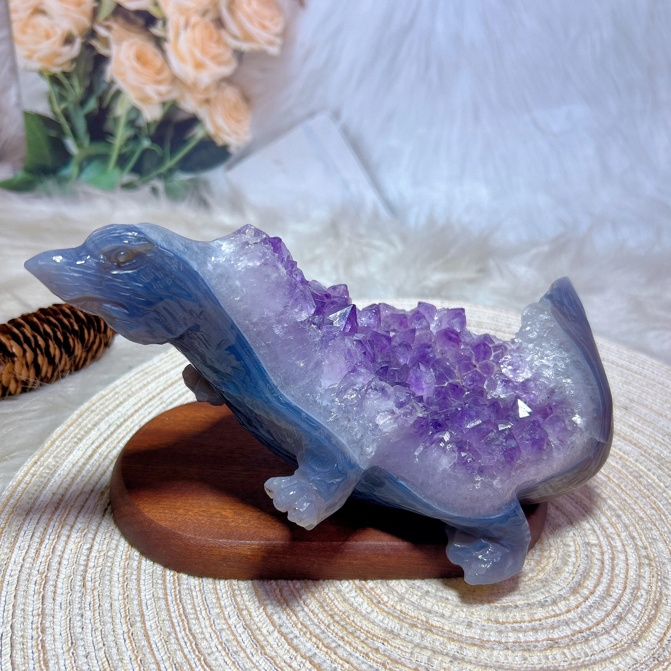 

Natural Crystals Amethyst Cluster Agate Dinosaur Carving Crafts Home Decorations Energy Healing Ore Ornament Room Decor Gift