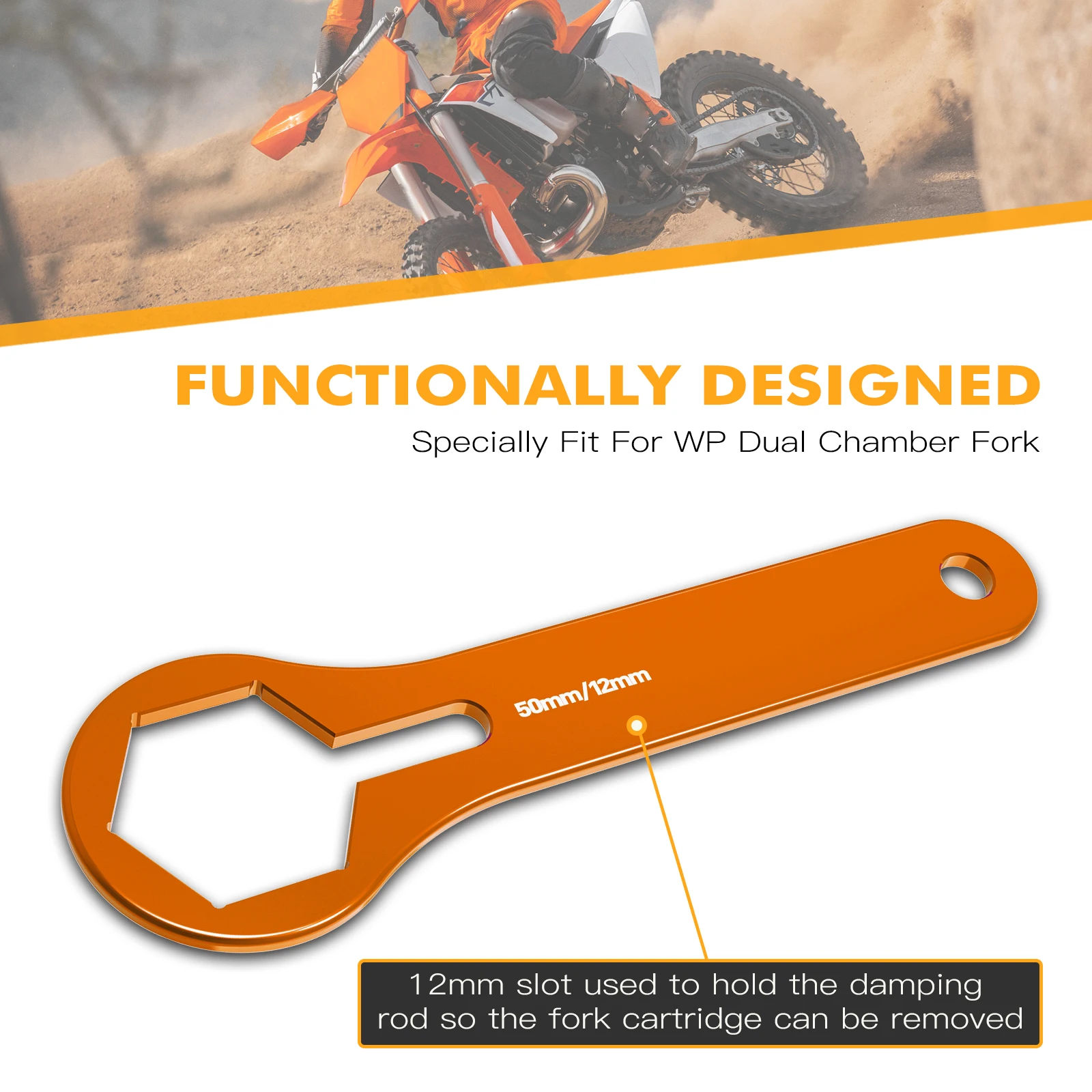 Picture 3: For KTM EXC 300 Six Days 50mm WP Dual Chamber Fork Cap Wrench Tool EXC-F 500 SX-F 450 XC-F 350 XC-W 250 XC 150 SX 125 2008-2022