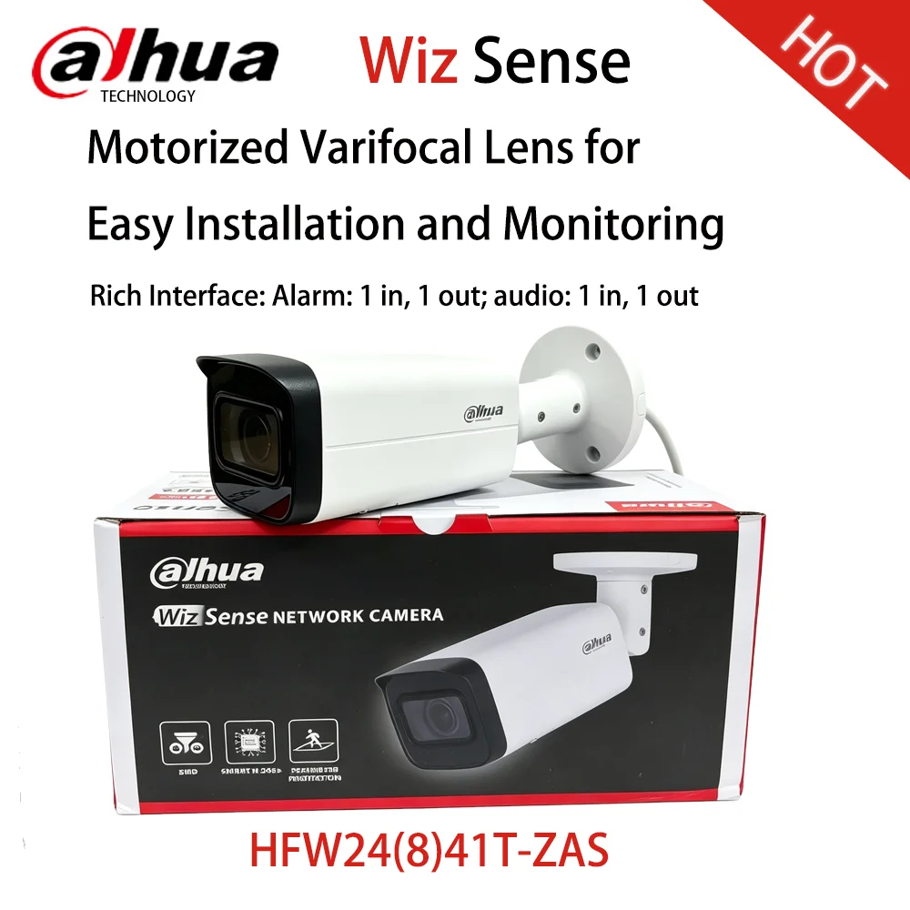 Dahua HFW2441T-ZAS 4MP IR Vari-focal Bullet WizSense Network Camera 2.7-13.5mm Lens With Alarm Audio Port Mic Night Vision 60m