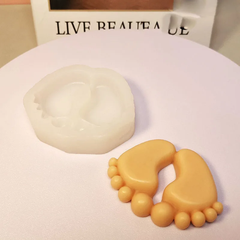 Baby Feet Silicone Candle Molds Baby Footprint Mold Chocolate Fondant Cake Decorating Baking Tool Mould Baby Shower Home Decor