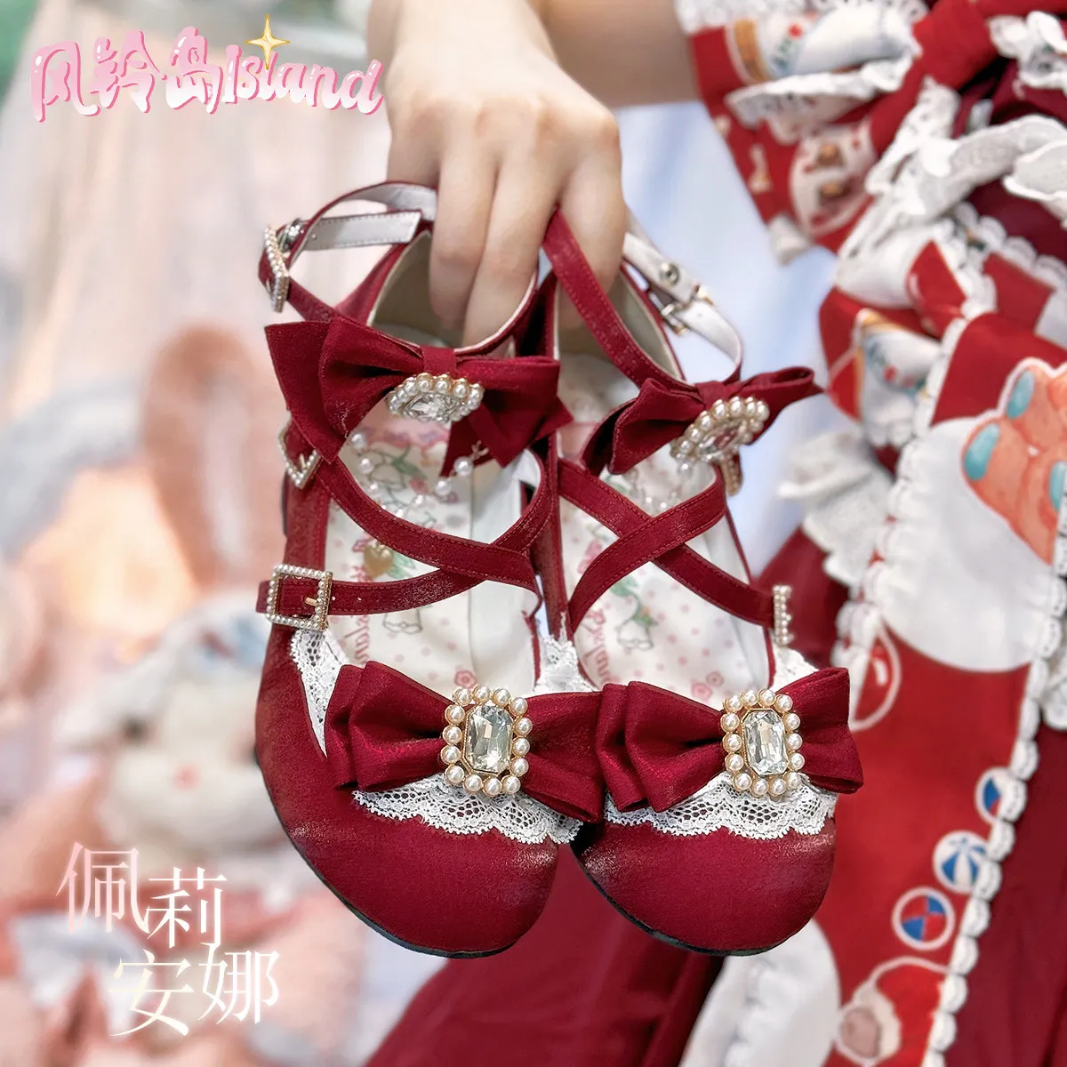 Japanese Sweet and Cute Original Lolita Bow Rhinestone Middle Heel Lo Single Shoes Soft Sister Gorgeous Cla Women's High Heels