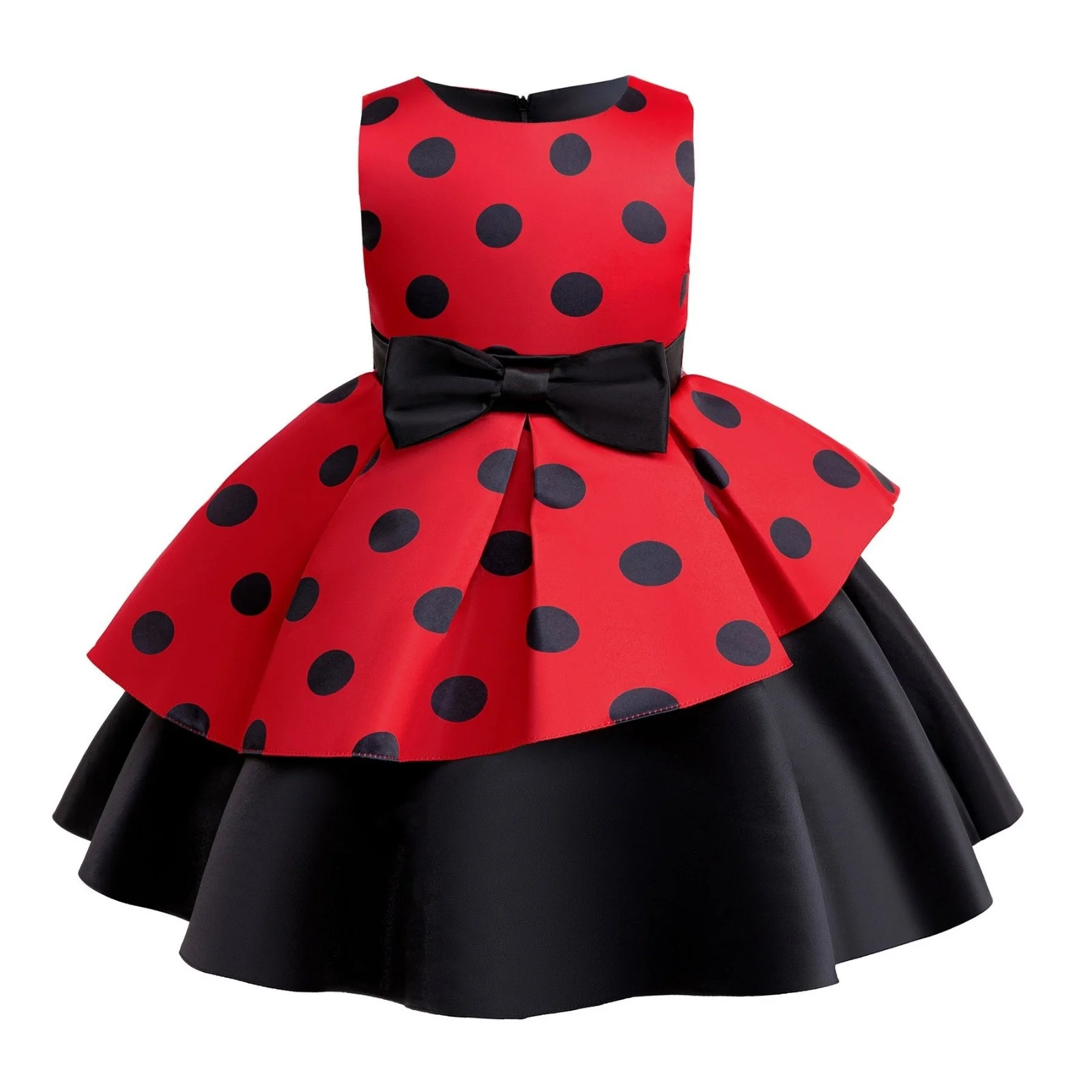 

2-10 Years Halloween New Printed Bow Dot Sleeveless Color Blocked Princess Dress School Party Performance Fashion Dress