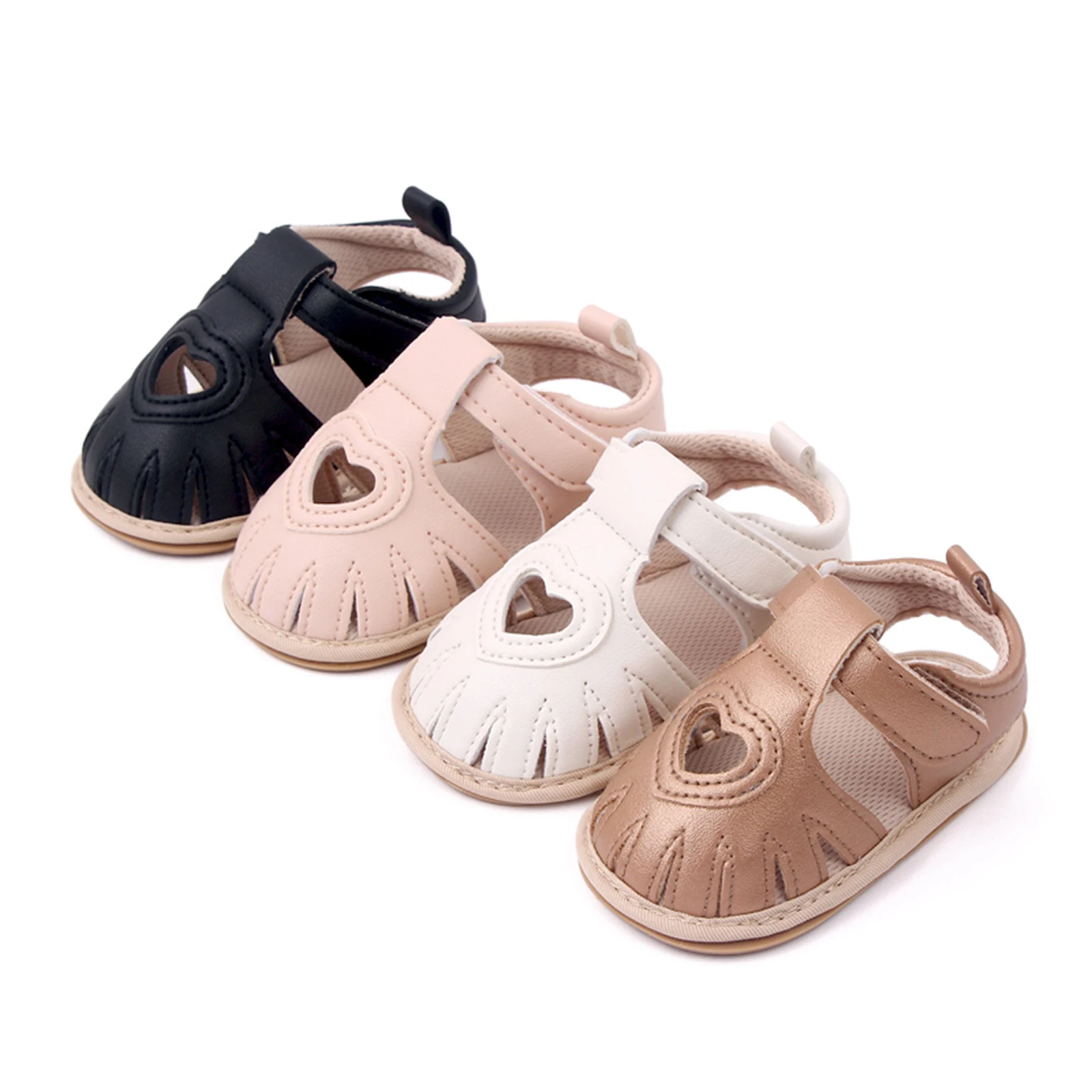 Sandales d'été pour bébés filles de 0 à 18 mois, chaussures de marche plates à semelle souple avec découpe en forme de cœur, nouvelle collection 2023