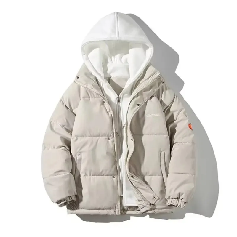 Giacca casual oversize da donna in piumino di cotone imbottito 2025 Nuovo Aurumn Winter Spessore caldo falso in due pezzi con cappuccio Capispalla