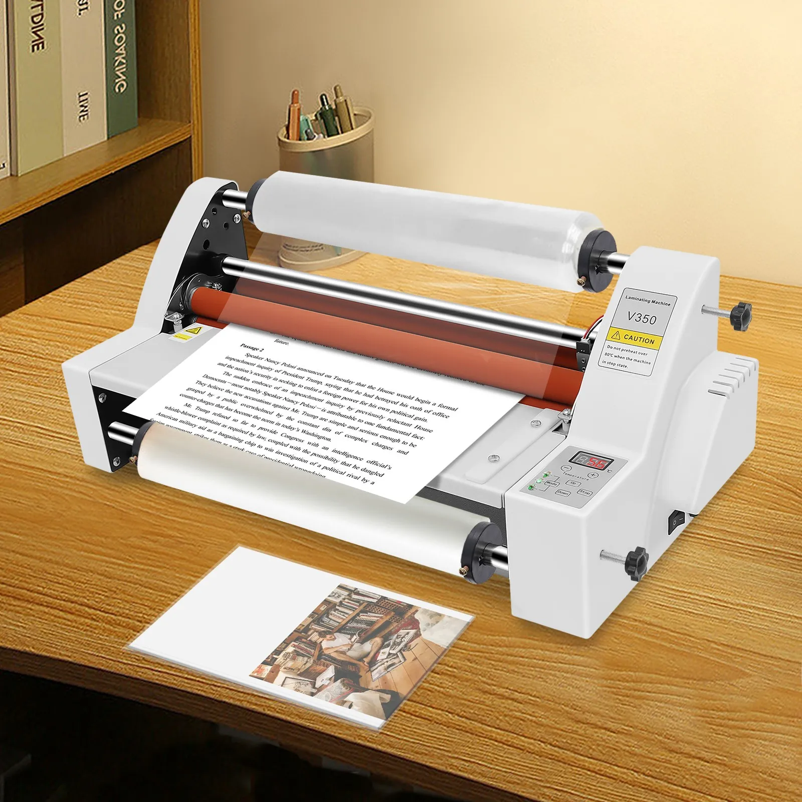 110V V350 Single Dual Sided Hot Cold Roll Laminating Machine Digital Display Temperature Control Laminator Commercial Photo Document Film Lamination Equipment For Office Printing Shop Daily Use
