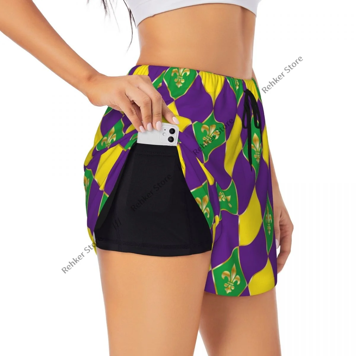 Women Yoga Shorts Masquerade Mardi Gras Checkered Workout Shorts Fitness quick-dry Ladies Yoga Gym Short Pants Sportswear