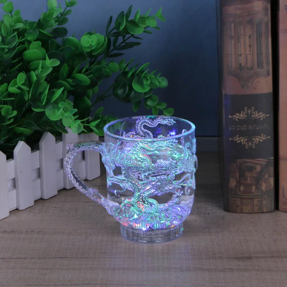 Luminous Dragon Beer Wine Whisky Mugs Liquid Induction 285ml Drinking Glass Mugs Battery Powered Acrylic Gifts for Party Holiday