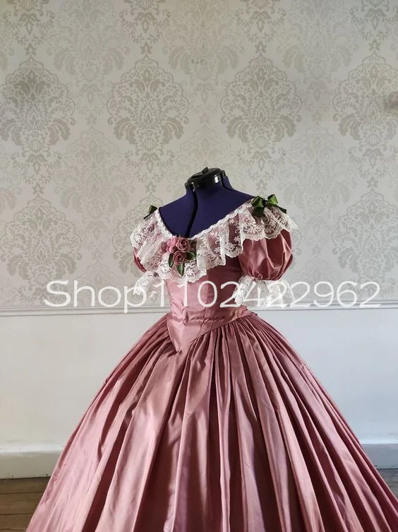 CustomizedOld Rose Pink Sissi Style Victorian Prom Dresses Off Shoulder Floral Lace Shoulder Belle Civil War Evening Gown Outfit