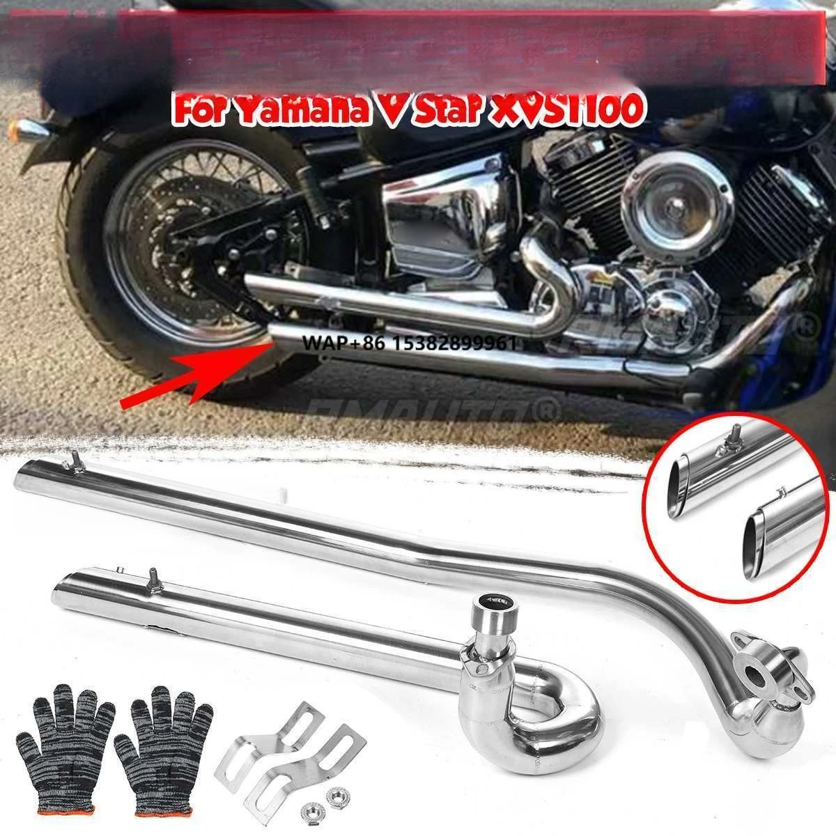 Motorcycles Exhaust Pipe with Removable Silence Full Muffler Exhaust System Pipe for  V Star XVS1100 1999-2009 Dragstar