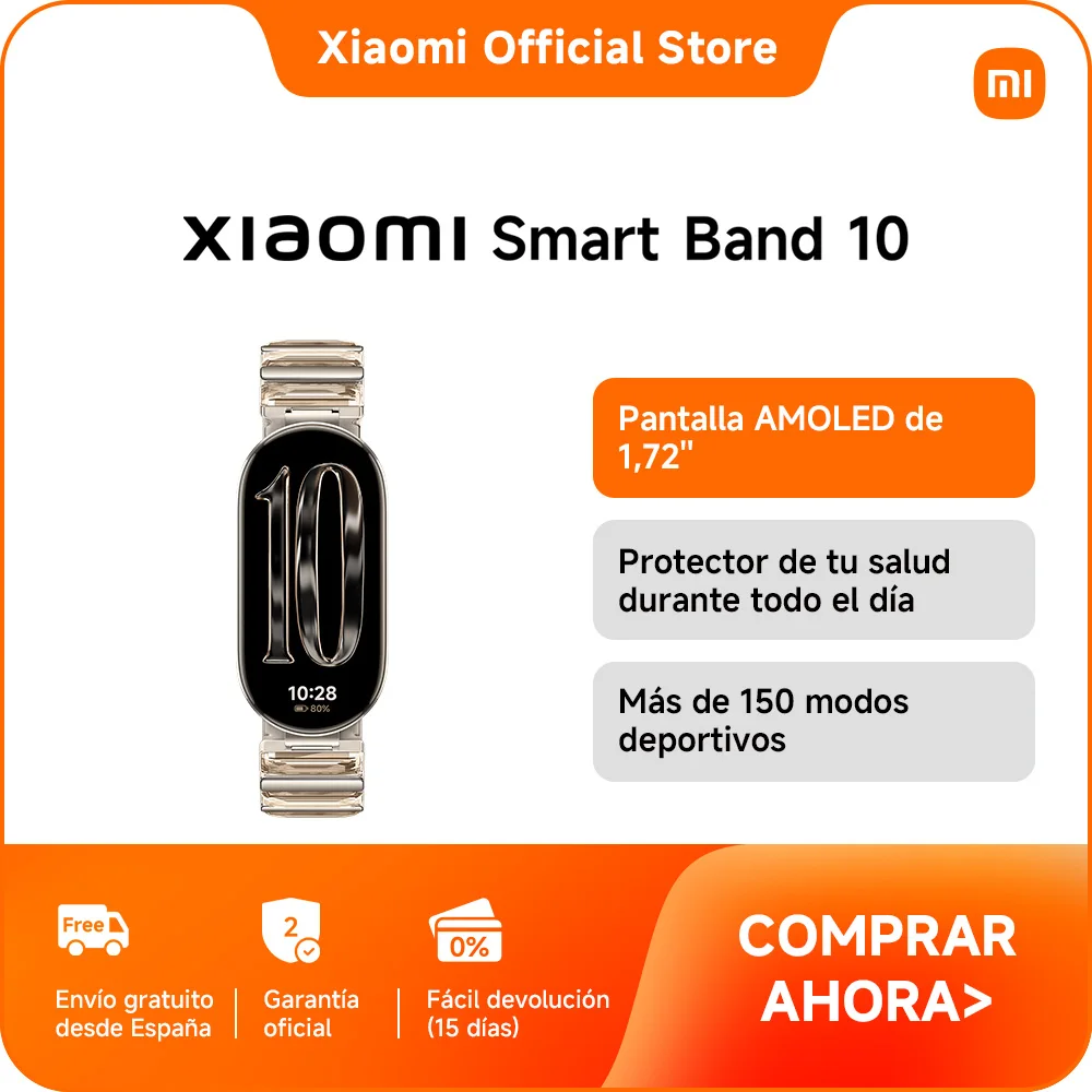 Official | Xiaomi Smart Band 10 - Dorado, Pantalla AMOLED de 1,72" con biseles ultrafinos, Sueño mejorado con orientación personalizada, Bateria de larga duración de hasta 21 dias, Cuerpo de metal de